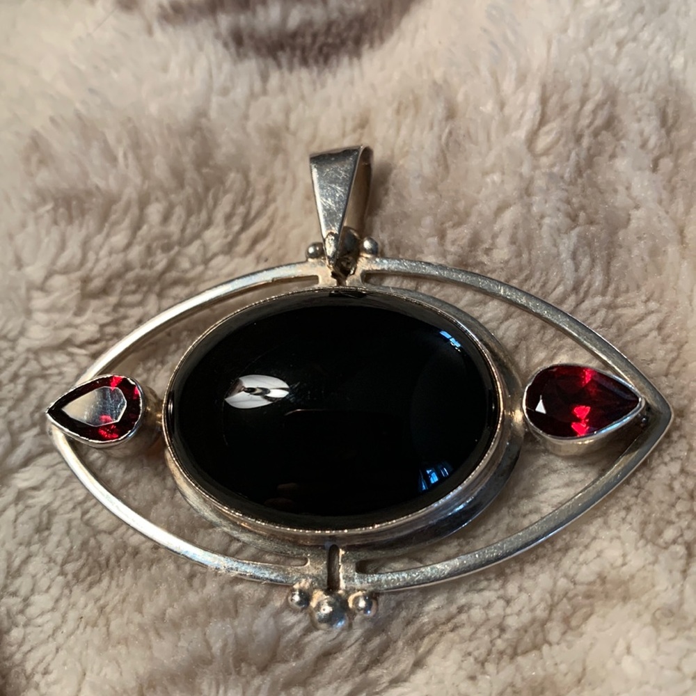 Sterling silver garnet onyx and cz pendant